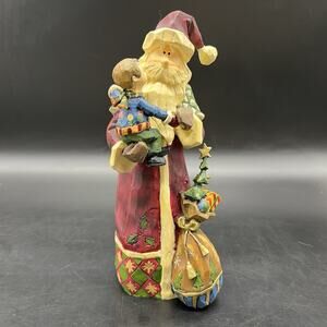 2006 St Nicholas Square Winterland Collection Santa with Boy Figurine Toy Bag